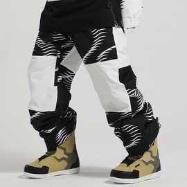 新款冬季滑雪裤女单板双板加厚防风保暖拼色宽松雪地裤男滑雪装备