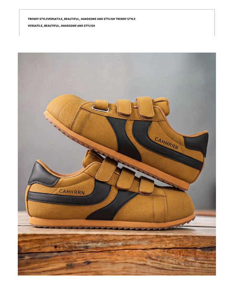 Giày sneaker nam mũi tròn khóa dán kiểu Đức huấn luyện, đế bằng gót thấp 1–3 cm, phối màu trơn — A2862 màu trắng, A2862 màu vàng, A2862 màu đen chi tiết 10