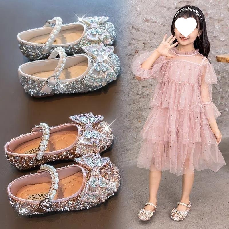 2026 Children's Princess Shoes Spring and Summer New Style Dance Soft Sole Girls Korean Style Girls' Single Shoes Sandals Crystal Bow