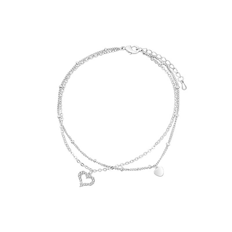 925 plata esterlina amor doble nicho de diseño pulsera de tobillo femenina versión coreana celebridad en línea simple personalidad sexy pequeños estudiantes frescos