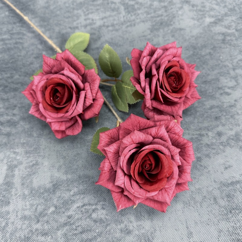 Revestimiento de simulación malla 3 cabezas diamante rosa boda decoración del hogar decoración de flores falsas hechas a mano transfronterizas al por mayor