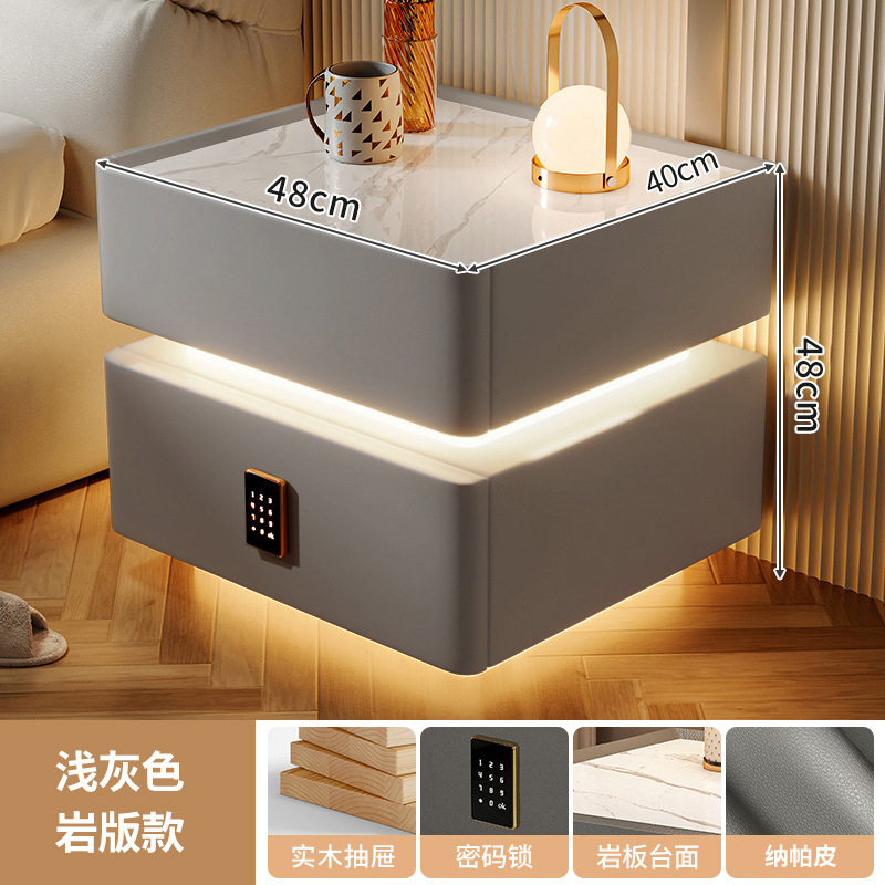 Mesa de cabezal de cama moderna lujosa inteligente con luces de alto nivel de sensación de dormitorio estante de cabezal de cama de viento de crema almacenar gabinete bajo junto a la cama