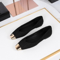 8726-2 Korean version metal square toe women's shoes woven nylon cloth anti-collision flat single order shoes women's versatile shallow mouth flat shoes