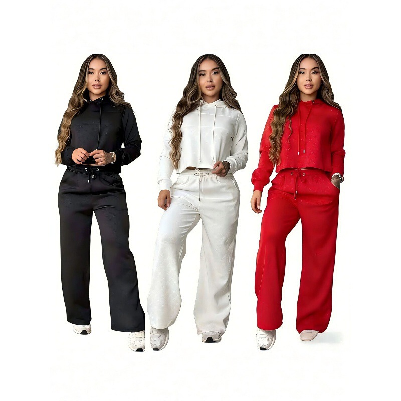 J5307 European and American Style Fashionable Casual Suit for Women, Hooded Crop Top and Wide-Leg Pants Two-Piece Sports Sweatshirt Set J5307 European and American Style Fashionable Casual Suit for Women, Hooded Crop Top and Wide-Leg Pants Two-Piece Sports Sweatshirt Set