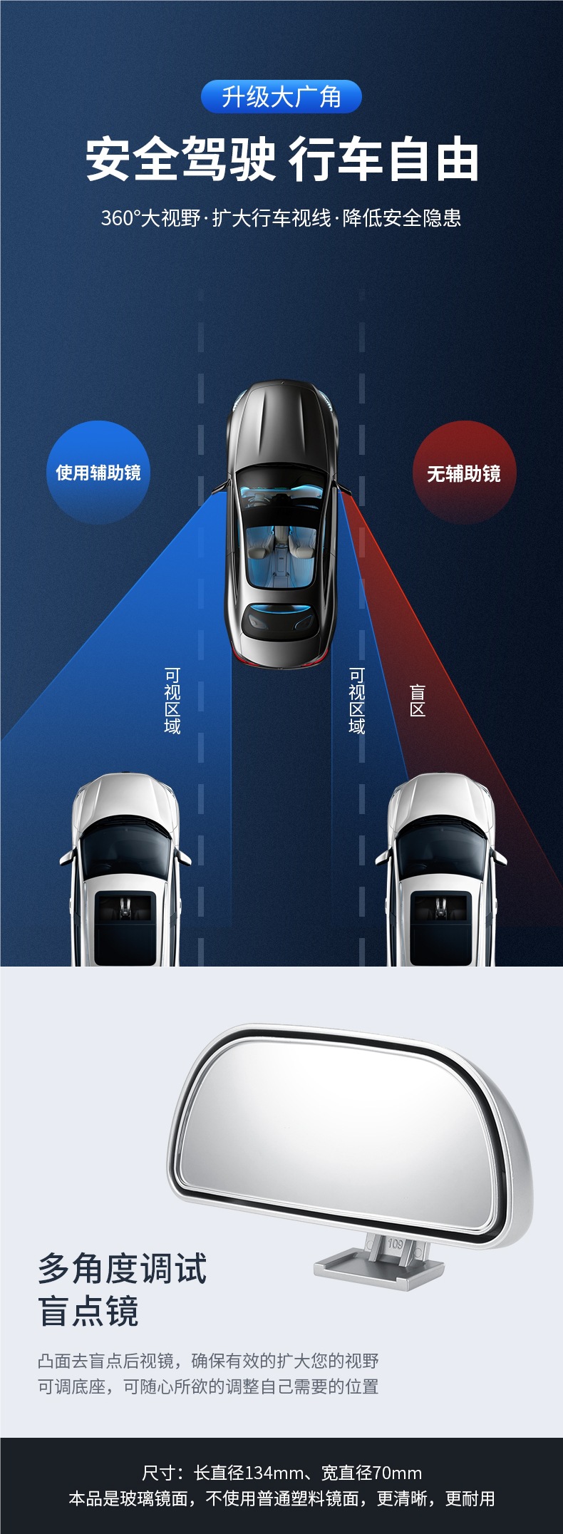 Coach Car Auxiliary Rearview Mirror Car Reversing Rearview Mirror Dual Adjustment Large Field of View Wide-Angle Auxiliary Mirror Blind Spot Auxiliary Mirror