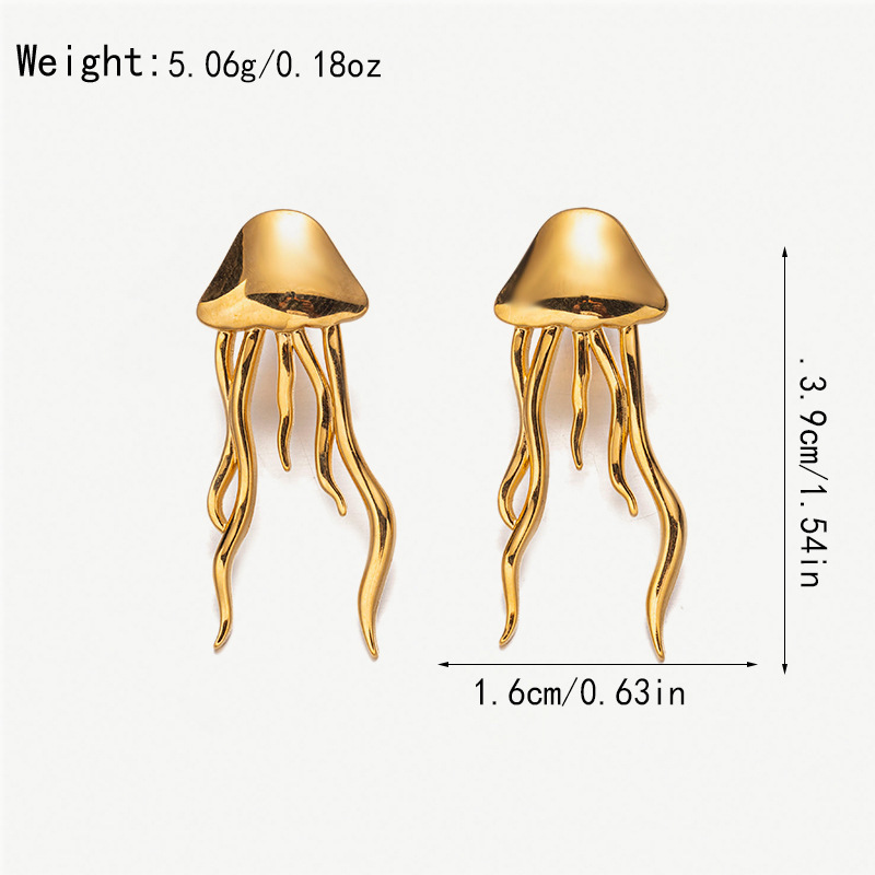 Pendientes brillantes de acero de titanio chapados en oro con forma de medusa, estilo INS, sencillos, elegantes y con personalidad, con borlas, a la moda.