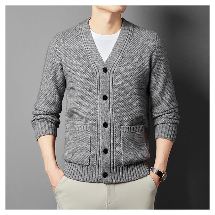 High-End Business Casual V Neck Cardigan Knitwear for Men, Slim and Handsome Outerwear Knitwear for Men, Spring and Autum Jackets