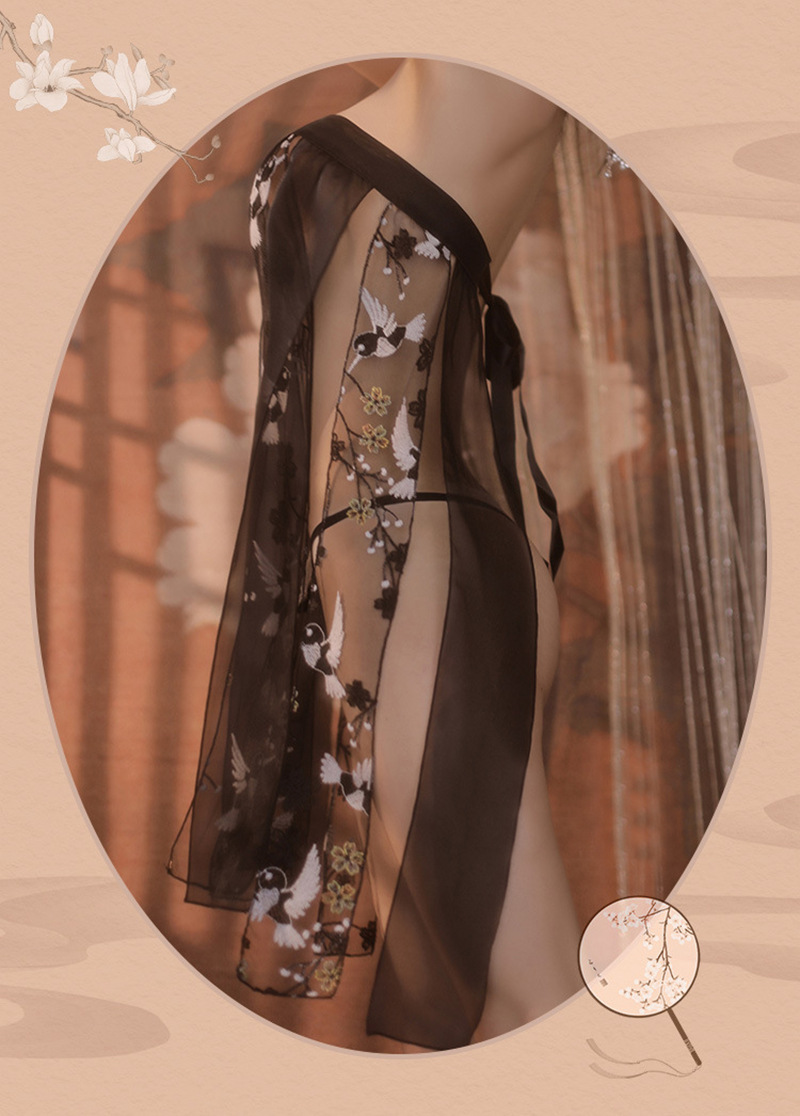 Sexy Chiffon Bellyband Pajama Set with Skirt and Thong, Sheer Mesh Roleplay Lingerie — detail image 8