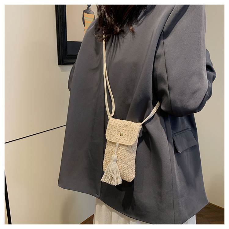 Small Size Women's Small Straw Solid Color Streetwear Straw Square Flip Cover Crossbody Bag