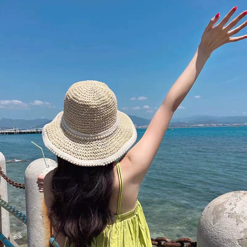 Woven summer thin beach hat solar-powered, sun protection, beach style