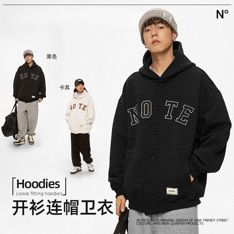 Men's Wear | 2024 Fall/Winter New Bubble American Letter Embroidery Heavy Thick Hooded Jacket Jacket for Men