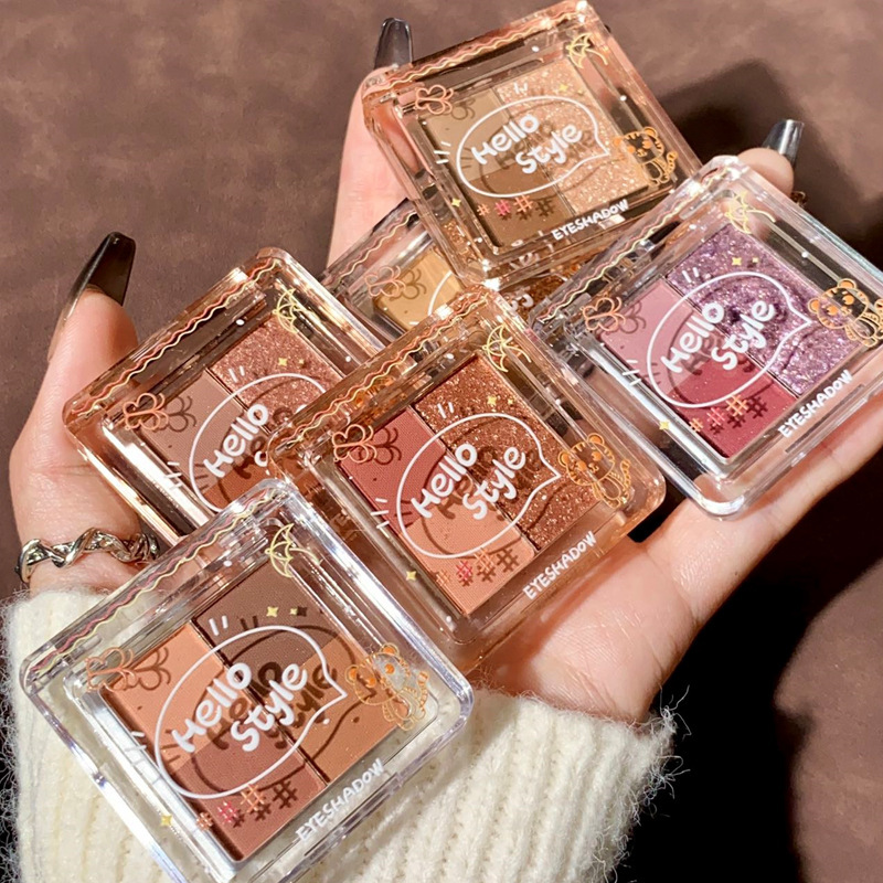 Hola estilo pequeño y exquisito sombra de ojos placa fina flash perla mate leche té mini estudiante maquillaje