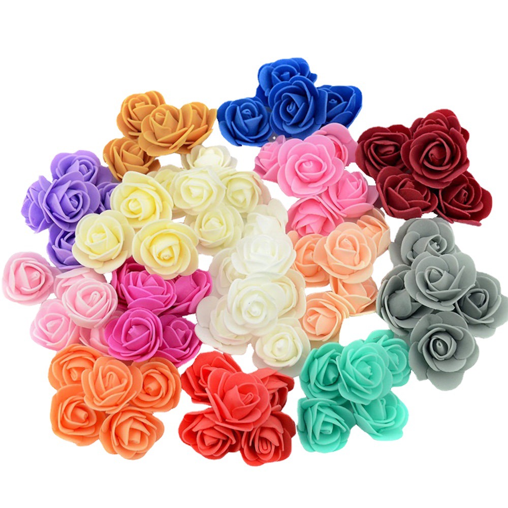 Factory Sales PE Simulation 3.5cm Foam Flower DIY Bear Accessories Rose Head Wedding Decorative Artificial Flower Crown Wholesale
