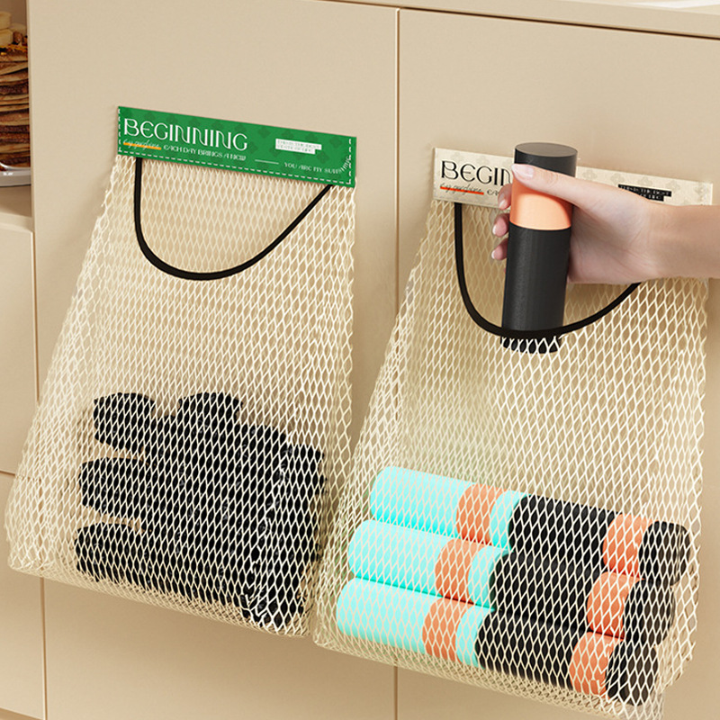 Bolsas de almacenamiento colgantes de almacenamiento doméstico de gran capacidad bolsa de almacenamiento de cocina de baño bolsa de plástico velcro bolsillo de red
