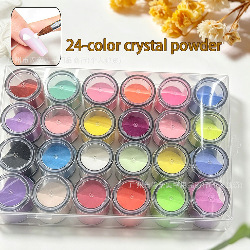 Cross-Border Nail Art Crystal Powder 24-Color Set 10g Bottle Carving Powder Soaking Powder Acrylic Powder Salon Beauty Salon