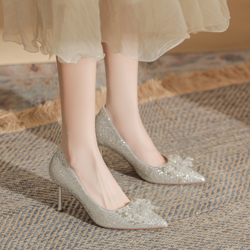 Jin Gang H8083-5 Wedding Shoes Wedding Shoes Shallow Mouth High Heels Women's 2025 New Spring and Autumn Stiletto Pointed Shoes