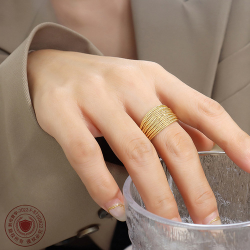Open geometric fashionable non-fading multi-layered line half circle ring women's European and American titanium steel gold-plated ins jewelry