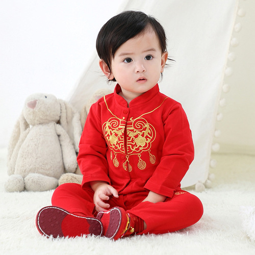 Baby clothes, long-sleeved romper, full-month clothes, one-year-old clothes, baby Tang suit, Hanfu jumpsuit 1901