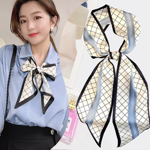 Korean Style Black and White Striped Small Silk Scarf Women's Summer Collocation Scarf Professional Shirt Decoration Neck Protection Scarf Ribbon Scarf