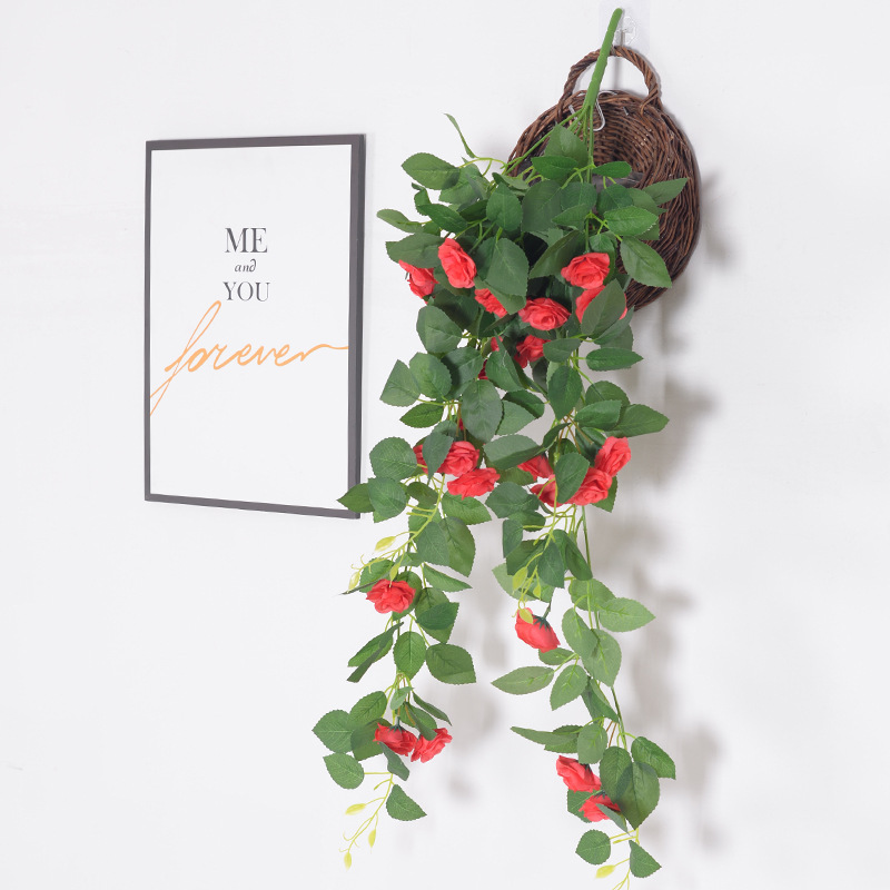 玫瑰花壁挂仿真花 家居吊顶装饰藤蔓假花 墙面挂花人造花藤批发