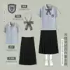 Long skirt, bow tie, badge, with short sleeve, JK style (Japanese school style)