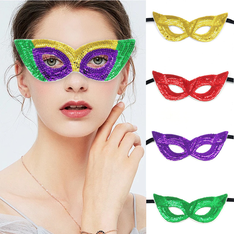 Transfronterizos máscaras de baile de maquillaje amazónico tema carnaval dorado púrpura verde sequinado máscara de medio rostro suministros máscara