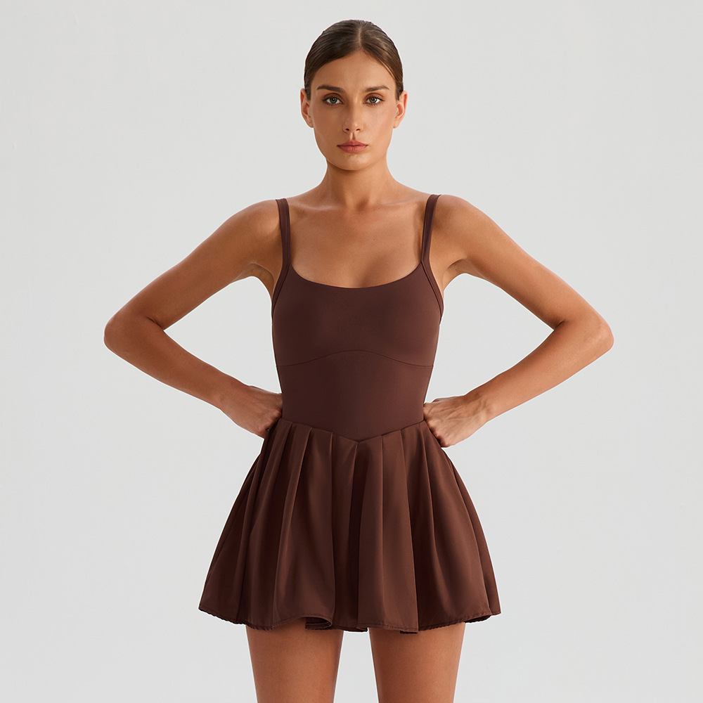 Vestido con cojín de pecho, vestido de tenis de pliegues transpirable, secado rápido, deporte, carrera, falda corta anti-dopaje transfronteriza anti-dopaje