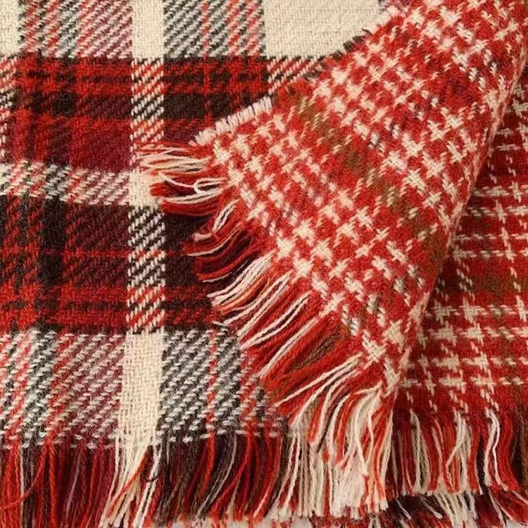 Sciarpa scaldacollo rossa di alta qualità in maglia invernale da donna, stile scozzese, versione coreana, versatile e natalizia_voghion.com