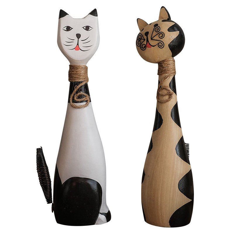 アメリカのシンプルな彩色木の猫のアイデアカップルの猫の客間の酒場の置物の家庭の装飾品の工芸品の置物|undefined
