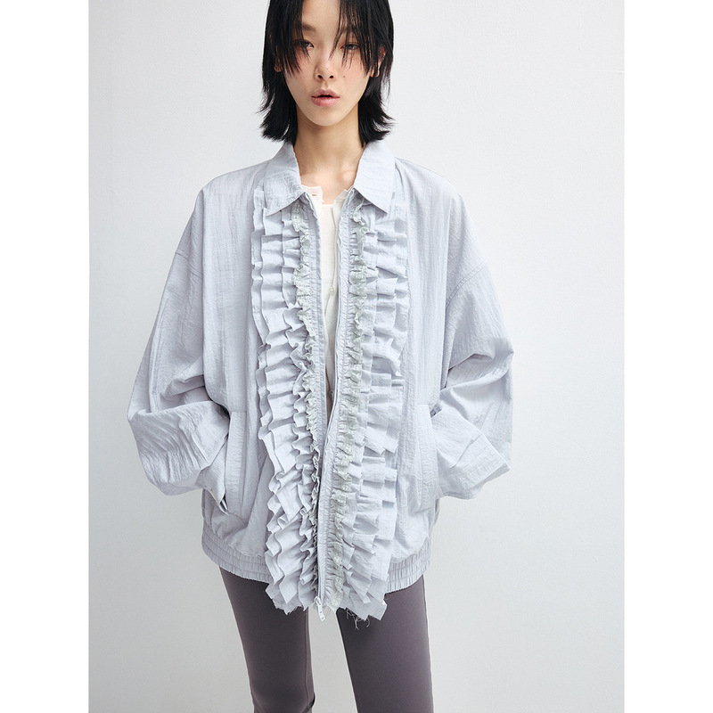 [know when] new texture silk lace design sunscreen loose long sleeve lapel jacket jacket female V8550