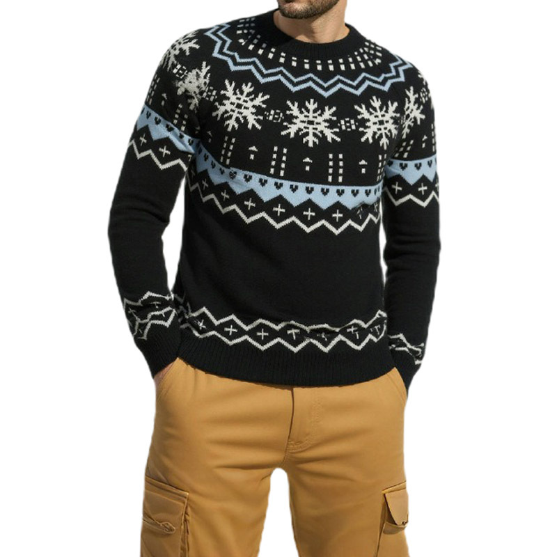 Explosiones transfronterizas de tamaño europeo gran tamaño Fair Island Jacquard jersey suéter hombre flocos de nieve Navidad otoño invierno fábrica de marea mayorista