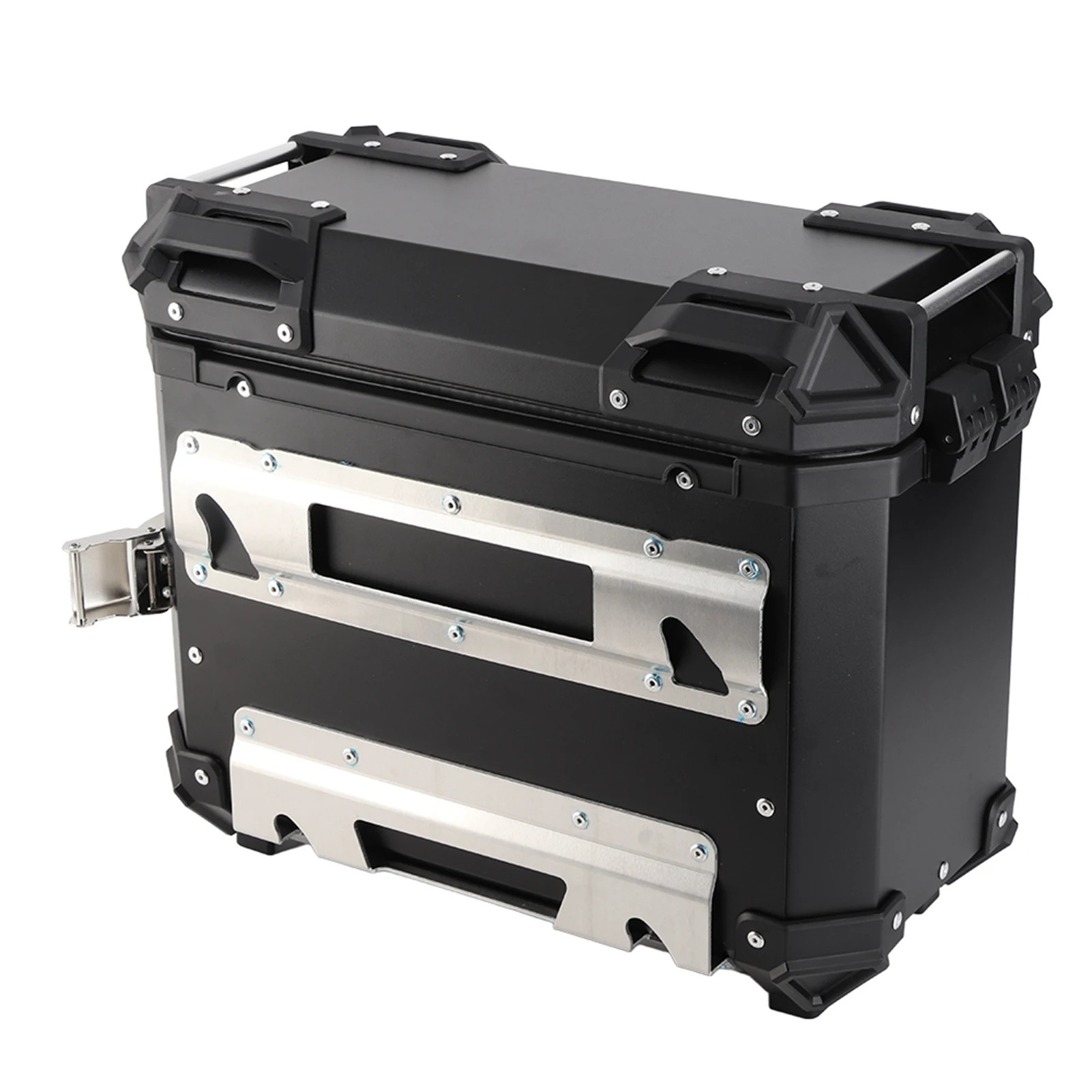 28L/35L Motorcycle Aluminum Alloy Side Box with Large Corner Protection, Waterproof and Anti-Collision, Travel Embossed X-Style Universal Modified Side Box