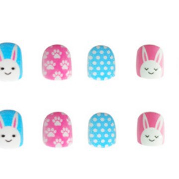 Ventas transfronterizas en caliente interesantes manicuría infantil azul rosa adorable patrón de uñas parches lindos conejos azul rosa para usar uñas