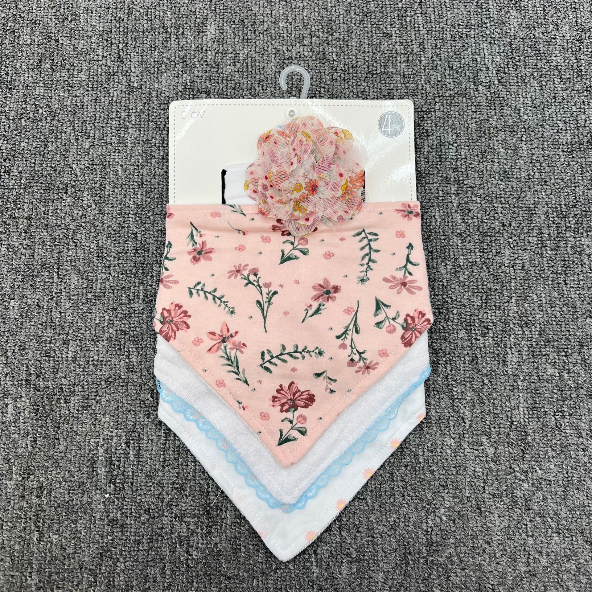 Transfronterizos para nuevos bebés de algodón toallas de saliva y banda de cabello combinación 4pcs