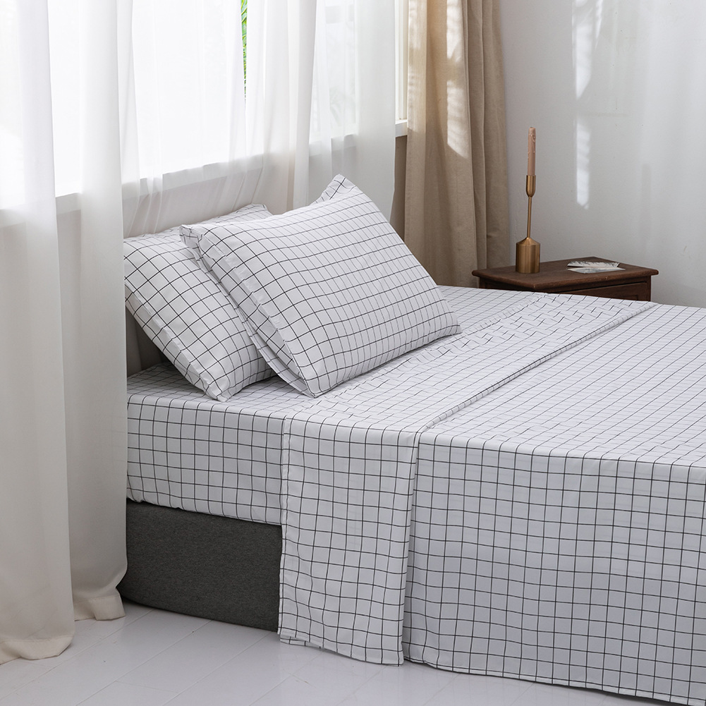 Biancheria da letto tessile per la casa, motivi geometrici floreali stampati opachi, lenzuola, federe, set di quattro pezzi_voghion.com