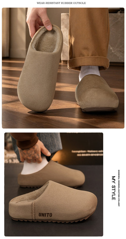 Dép bông nam đi trong nhà đế dày chống trượt giữ ấm mùa thu đông — màu cà phê, màu kaki, màu xám chi tiết 5