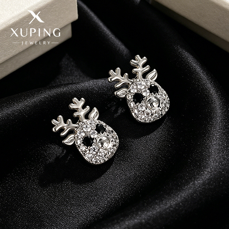 Xuping micro diamonded alce pendientes de dibujos animados japoneses y coreanos lindos pendientes de ciervo ligero lujo alta sensación de pendientes mujeres al por mayor