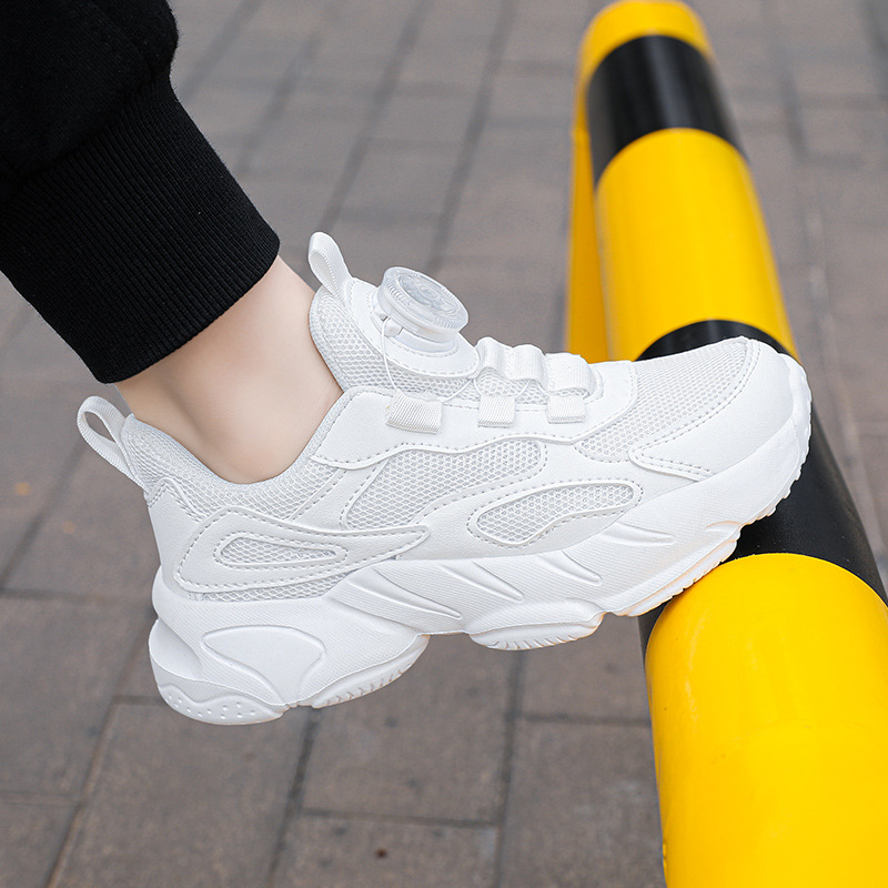 9966 botón giratorio para niños mayores estudiantes transpirables 2024 otoño nuevo cuero impermeable zapatillas antideslizantes para niñas