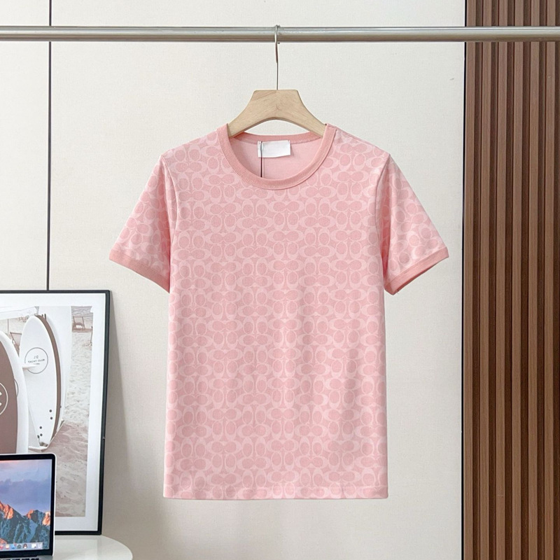 26S High-End Version Ch Brand New Spring/Summer Classic Monogram Full-Print Round-Neck Cotton Women's T-Shirt for Commuting, American Style T-Shirt