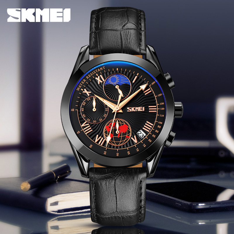 Momento de belleza hombre reloj de cuarzo de negocios fase lunar patrón de tierra multifuncional reloj impermeable transfronterizo venta caliente correa reloj de hombre
