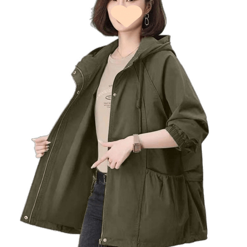 高档风衣女中长款2025春秋季新款安可拉红外套宽松休闲连帽上衣|undefined