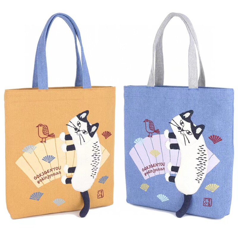 Japanese kusuguru Embroidered Climbing Cat Handbag Handbag iPad Bag Tutorials Bag Canvas Fabric Cartoon 948
