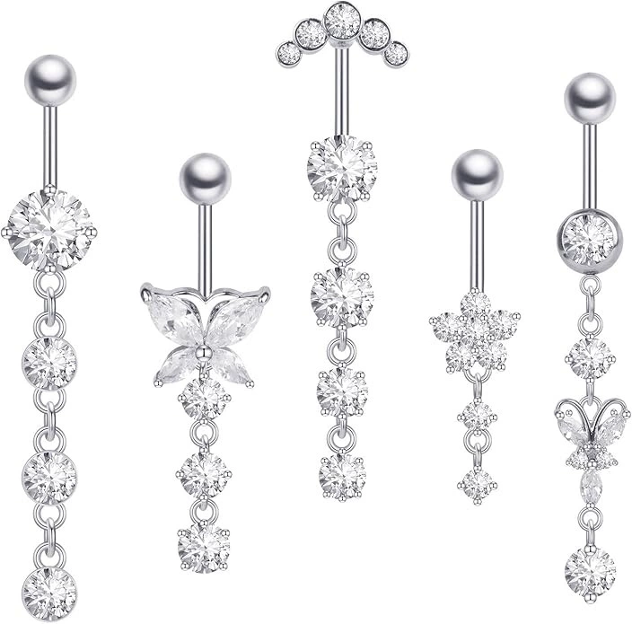 Set, physiological belly button piercing stainless steel with zircon, Amazon, (Physicals)