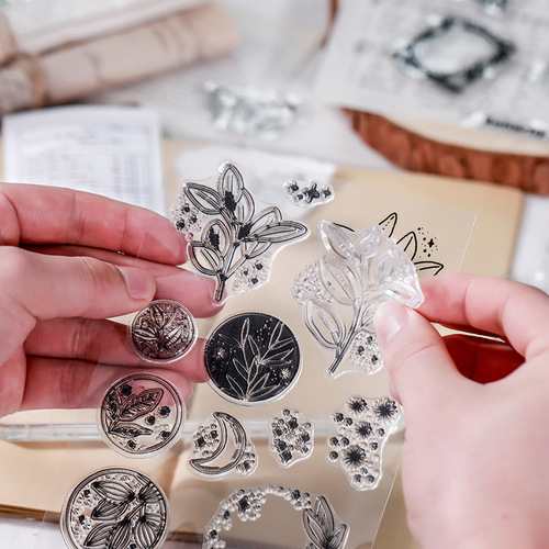 Yuezhen retro silicone transparent seal handbook DIY decorative material set English digital plant stamp stamp