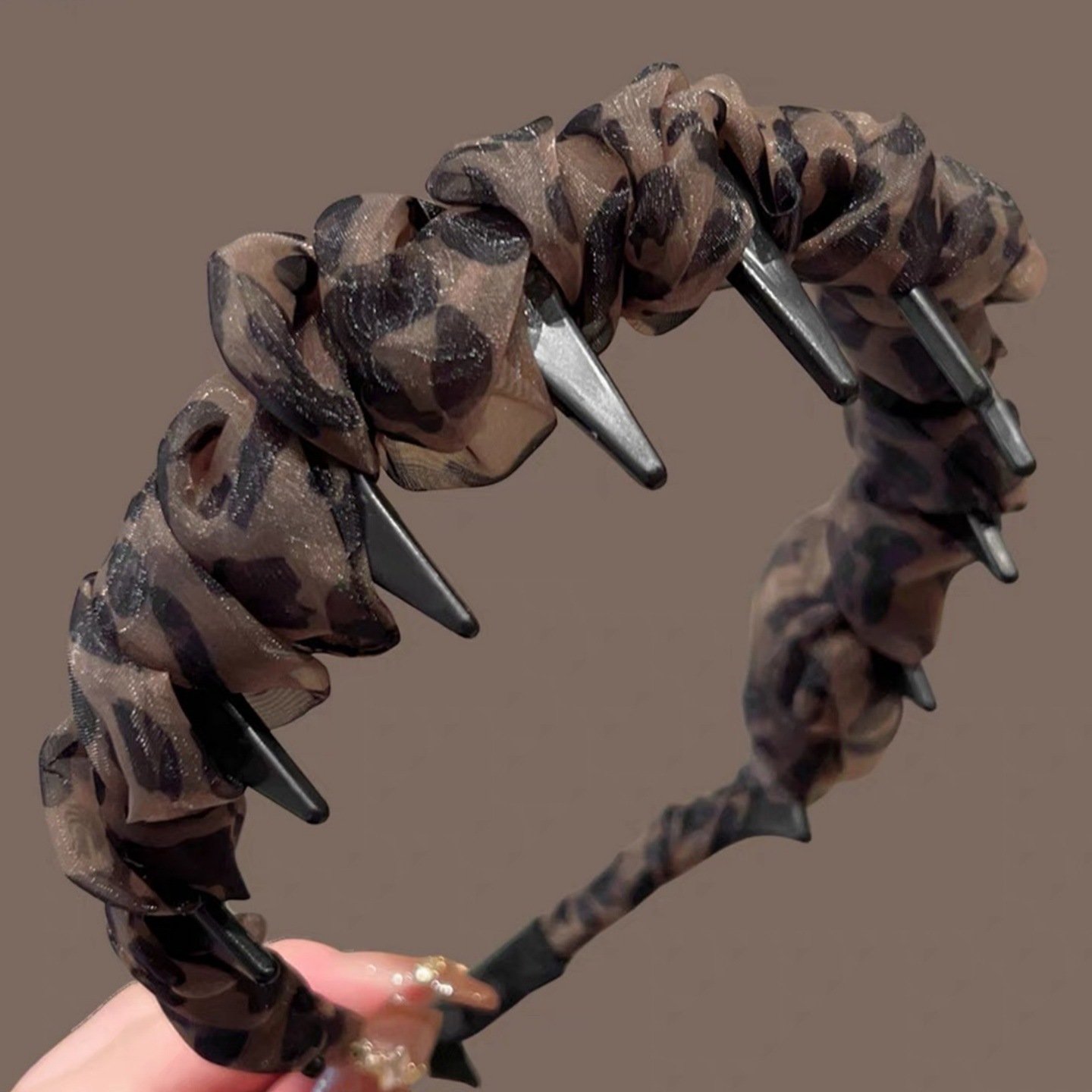 # 91 coffee color mesh leopard print wavy hairband