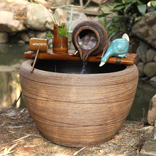 鱼缸流水摆件日式陶罐鱼缸水循环现代庭院造景生财摆件古法渡水