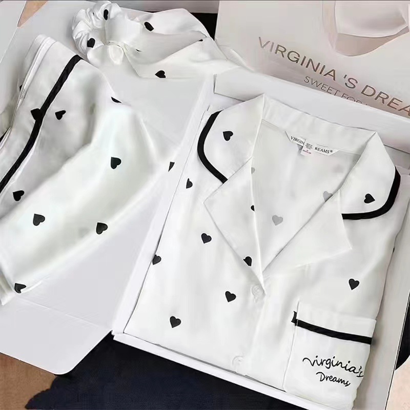 2024 nueva primavera/verano otoño pijamas de seda de hielo de las mujeres de manga larga floja delgada de las mujeres en línea celebridad ropa de casa traje transfronterizo