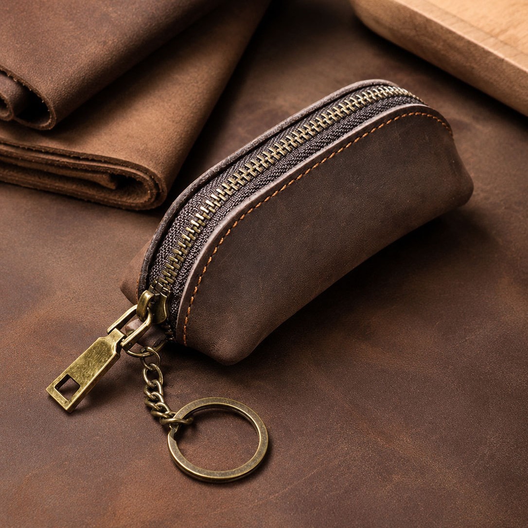 Men's Retro Handmade Genuine Leather Key Case, Crazy Horse Top-Grain Leather Buckle Key Pouch, Large Capacity, Multifunctional, Wholesale