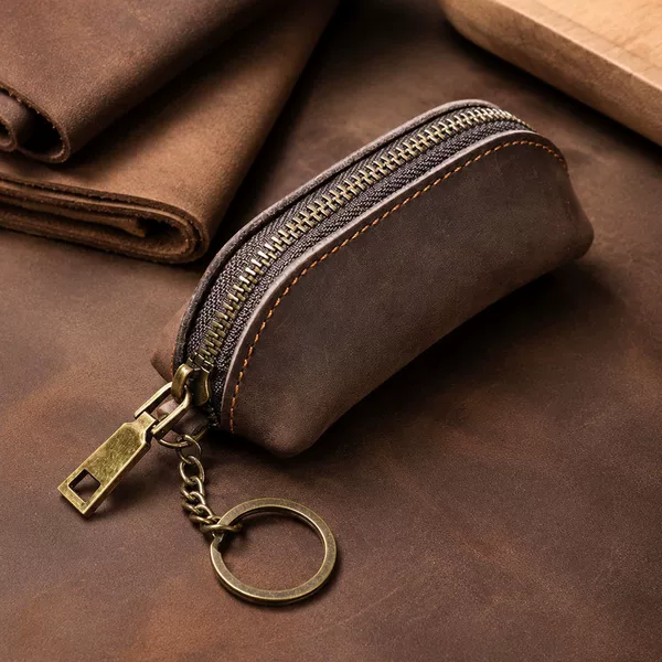 Men's Retro Handmade Genuine Leather Key Case, Crazy Horse Top-Grain Leather Buckle Key Pouch, Large Capacity, Multifunctional, Wholesale