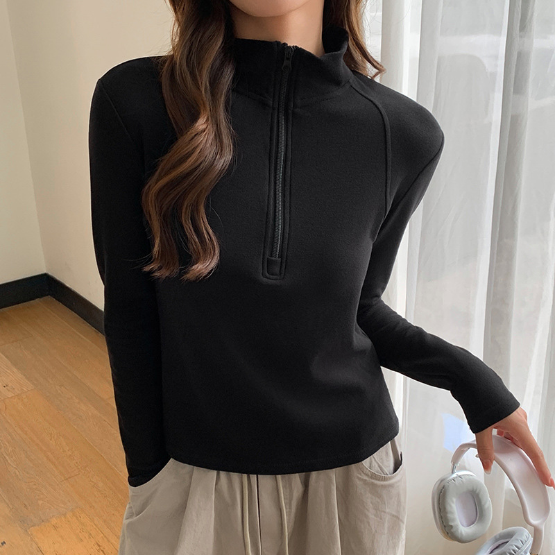 H355严选半拉链半高领打底衫女秋冬加绒保暖卫衣百搭显瘦长袖上衣|undefined